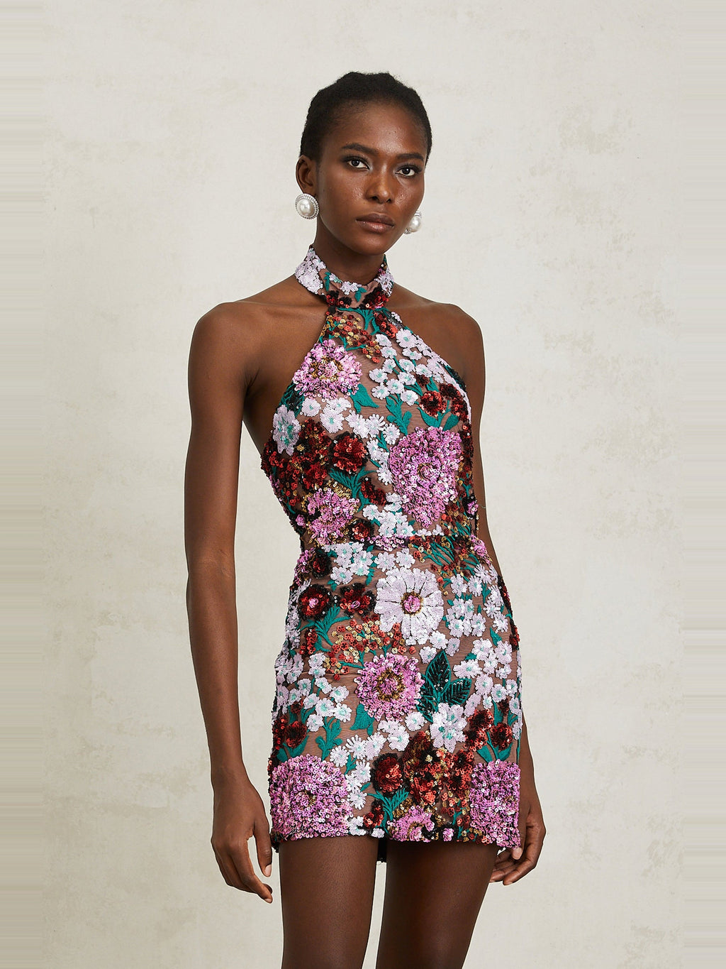 Clara Sequin Floral Embroidered Mini Dress — Svelte Chic