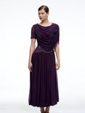 Lysiane Pleated Cowl Neck Midi Dress — Svelte Chic