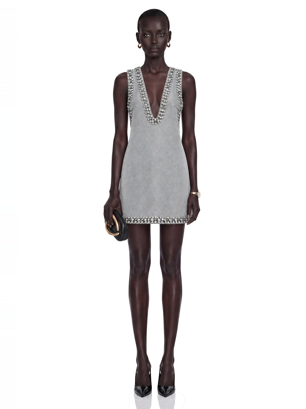 Daphne Crystal Sleeveless Denim Mini Dress — Svelte Chic