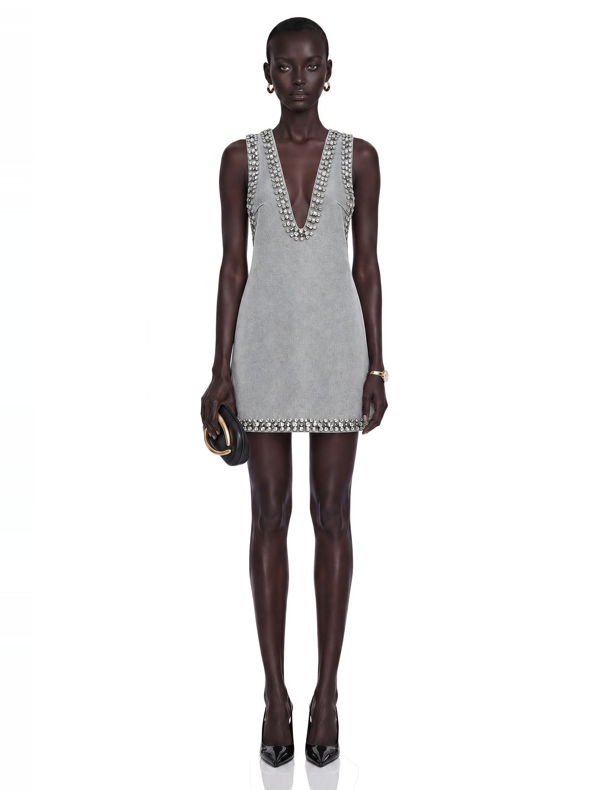 Daphne Crystal Sleeveless Denim Mini Dress — Svelte Chic