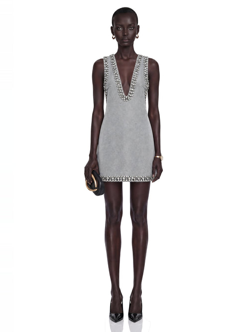 Daphne Crystal Sleeveless Denim Mini Dress — Svelte Chic