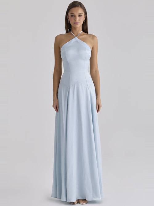 Avelina Halter Satin Maxi Dress — Svelte Chic