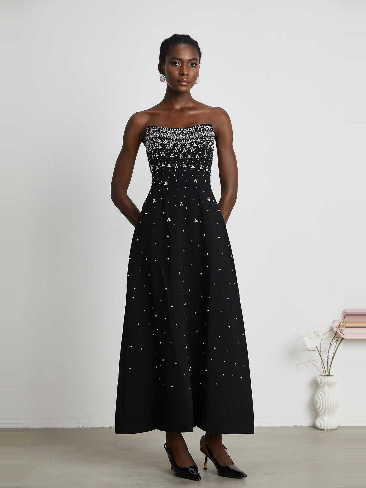 Melisande Off-Shoulder Beaded Maxi Gown - Black — Svelte Chic