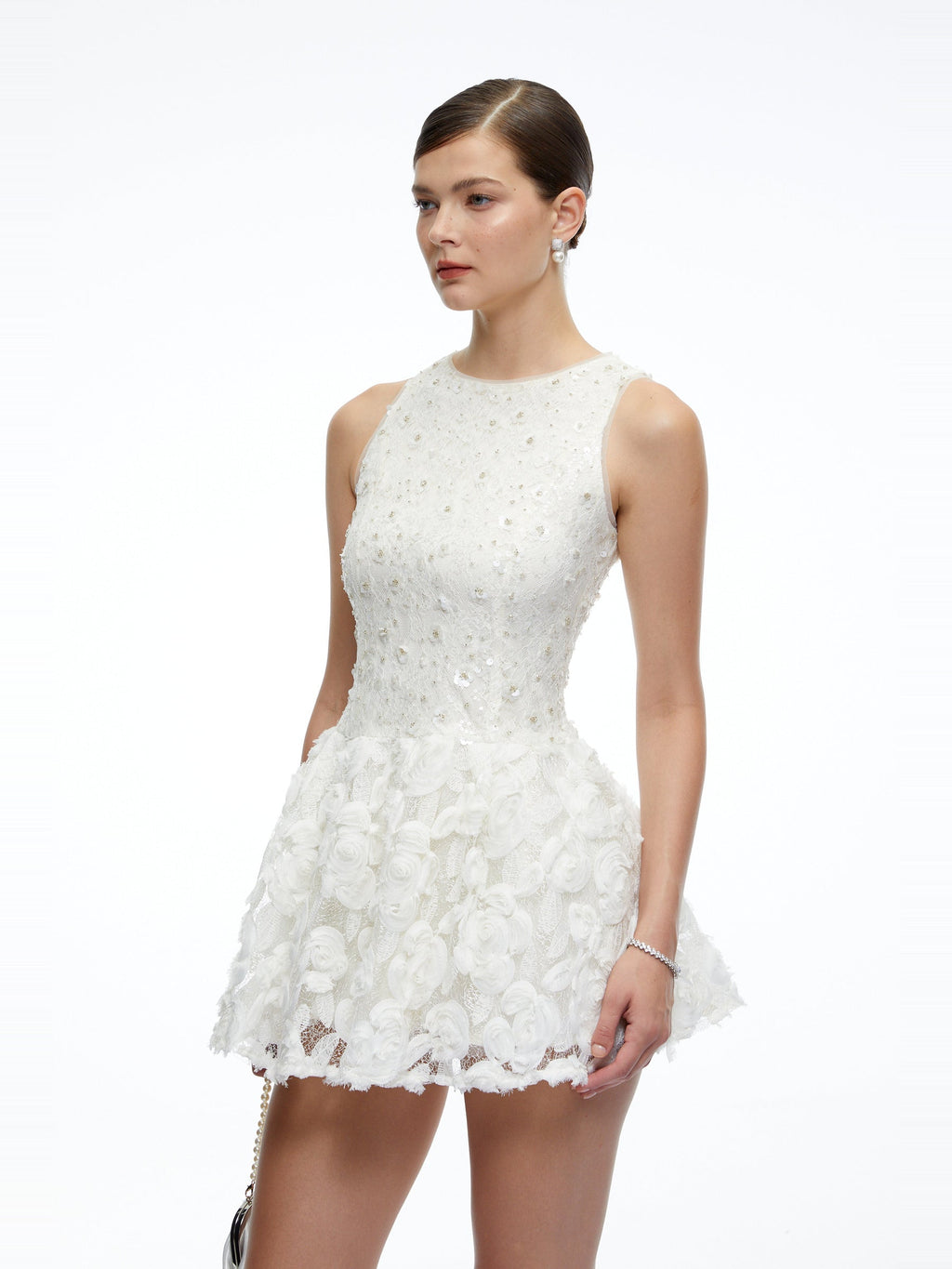 Hailey Floral Lace Flared Mini Dress — Svelte Chic