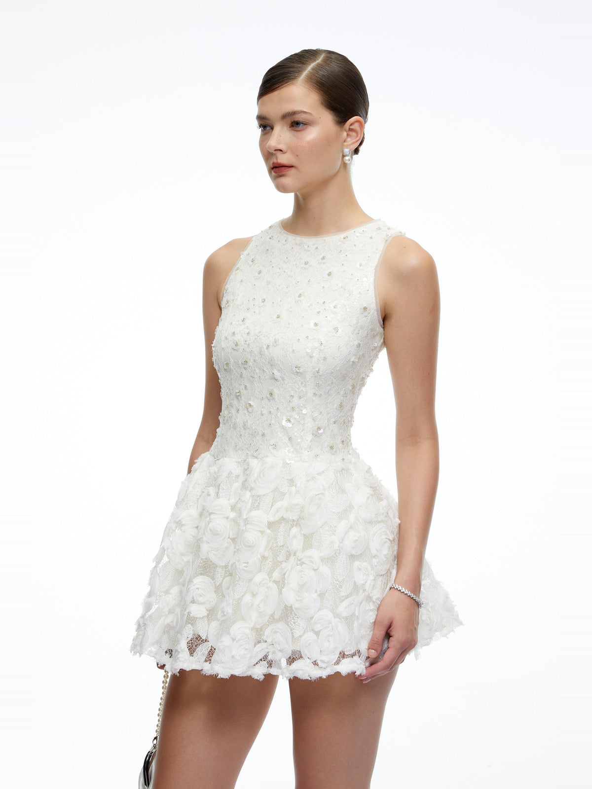 Hailey Floral Lace Flared Mini Dress — Svelte Chic