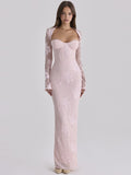 Lucienne Lace Corset Strapless Maxi Dress in Pink — Svelte Chic