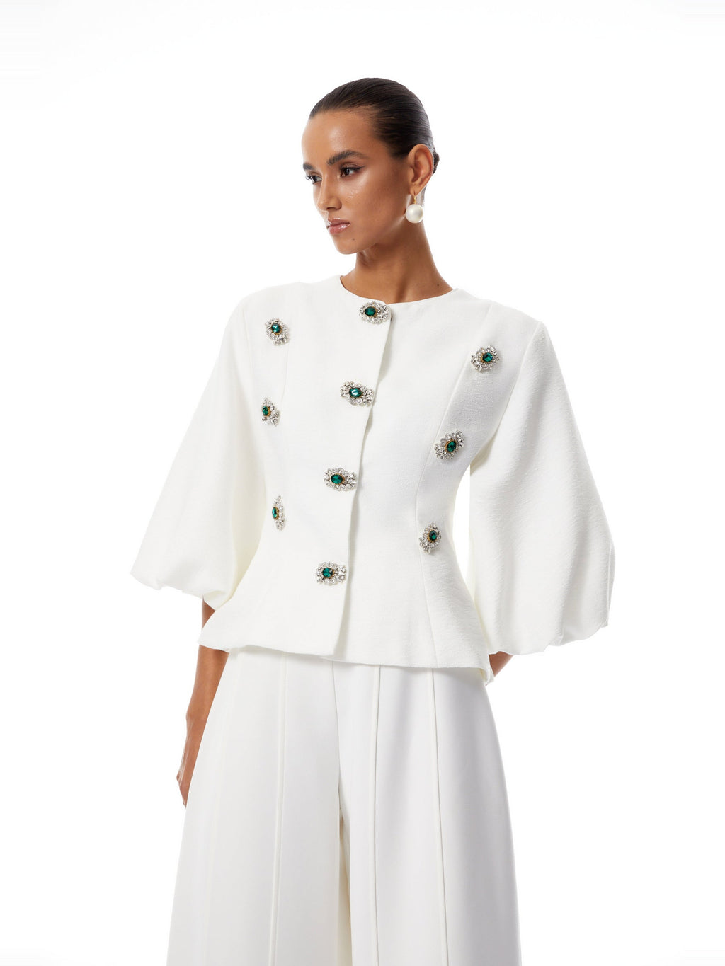 Berenice Puff Sleeve Crystal Peplum Jacket — Svelte Chic