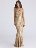 Nalani Printed Satin Strappy Fishtail Maxi Dress — Svelte Chic