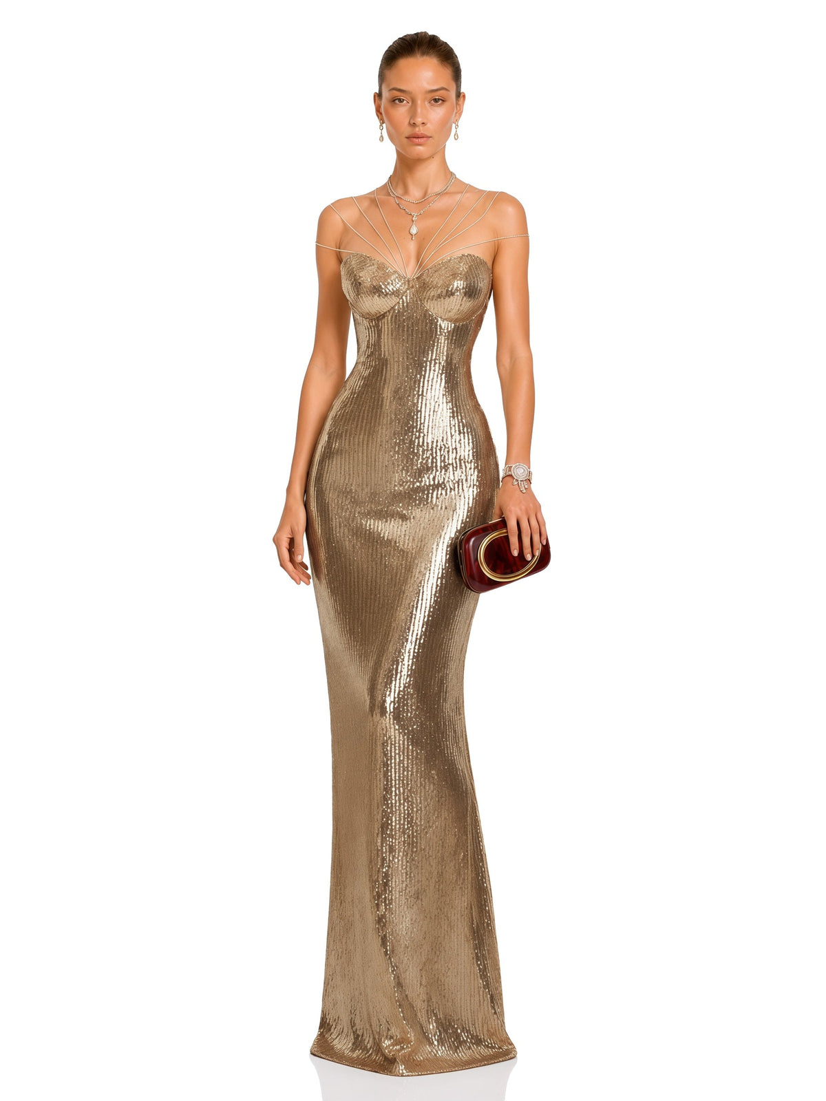 Cressida Sweetheart Sequin Corset Maxi Gown — Svelte Chic