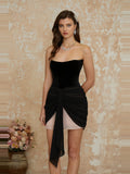 Zendaya Off-Shoulder Color-Block Chiffon Mini Dress - Black — Svelte Chic