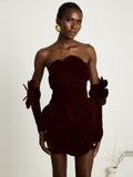 Azura Off-Shoulder Long-Sleeve Floral Velvet Mini Dress - Red — Svelte Chic