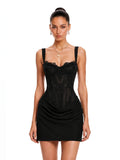 Cassandra Lace Corset Draped Mini Dress - Black — Svelte Chic
