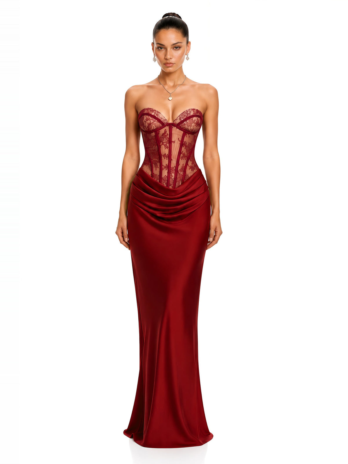 Noelle Strapless Lace Corset Maxi Dress — Svelte Chic