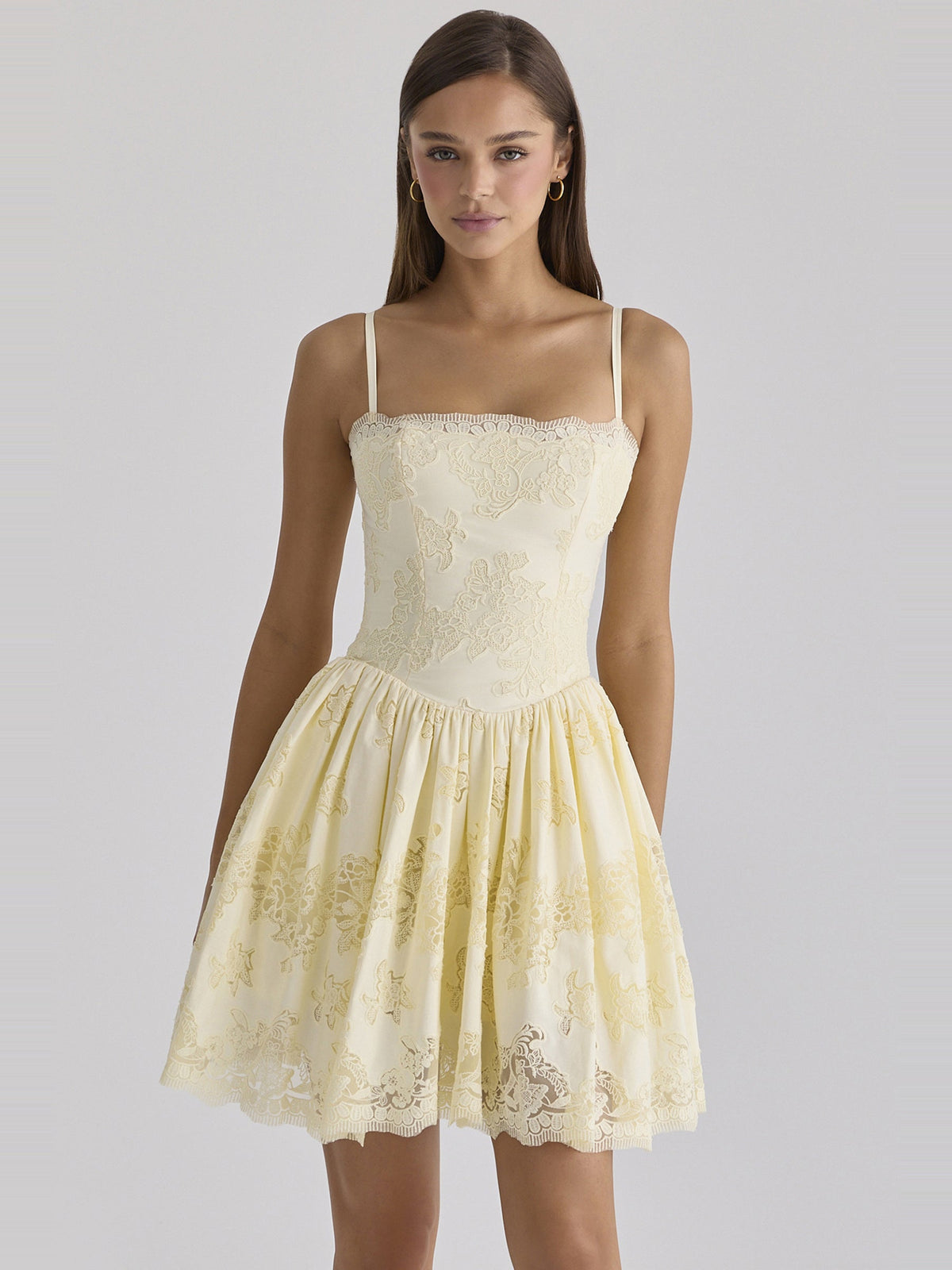 Chloe Broderie Lace Square Neck Mini Dress — Svelte Chic