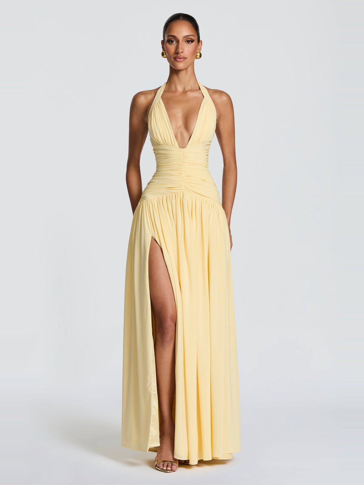 Amaris Halter Corset Back Chiffon Maxi Dress with Slit — Svelte Chic