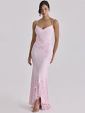 Anastelle Hand Beaded Satin Maxi Dress — Svelte Chic