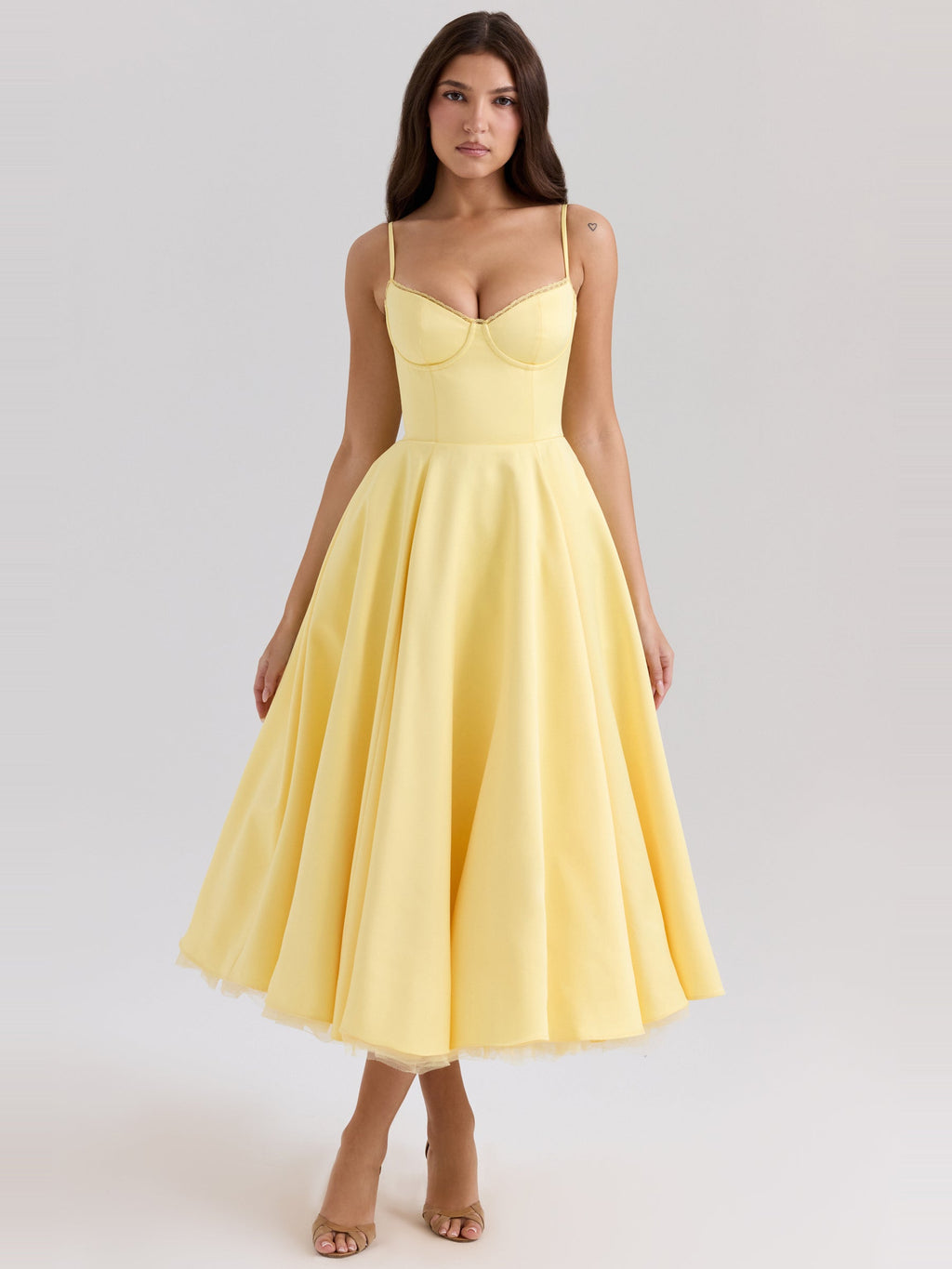 Mademoiselle Satin Tulle Sweetheart Midi Dress — Svelte Chic