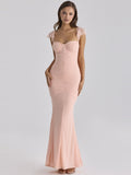 Antonella Draped Mesh Strappy Maxi Dress — Svelte Chic
