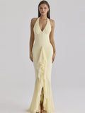 Carmine Halter Corset Mesh Maxi Dress — Svelte Chic