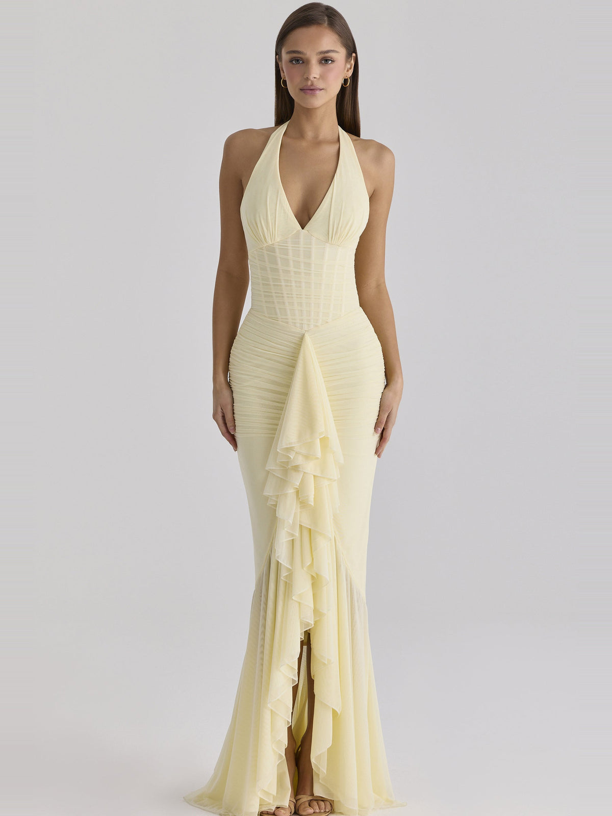 Carmine Halter Corset Mesh Maxi Dress — Svelte Chic