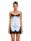 Sesilia Lace-Trim Corset Top and Mini Skirt Set - Blue — Svelte Chic