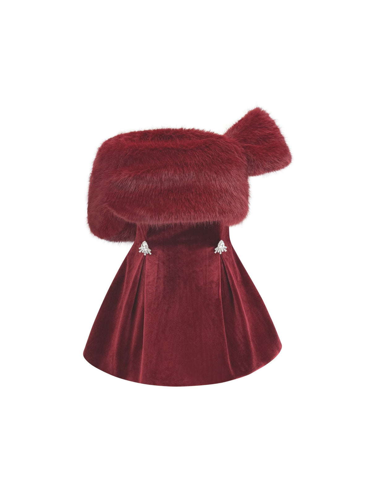 Wivika Strapless Velvet Faux-Fur Mini Dress - Burgundy — Svelte Chic