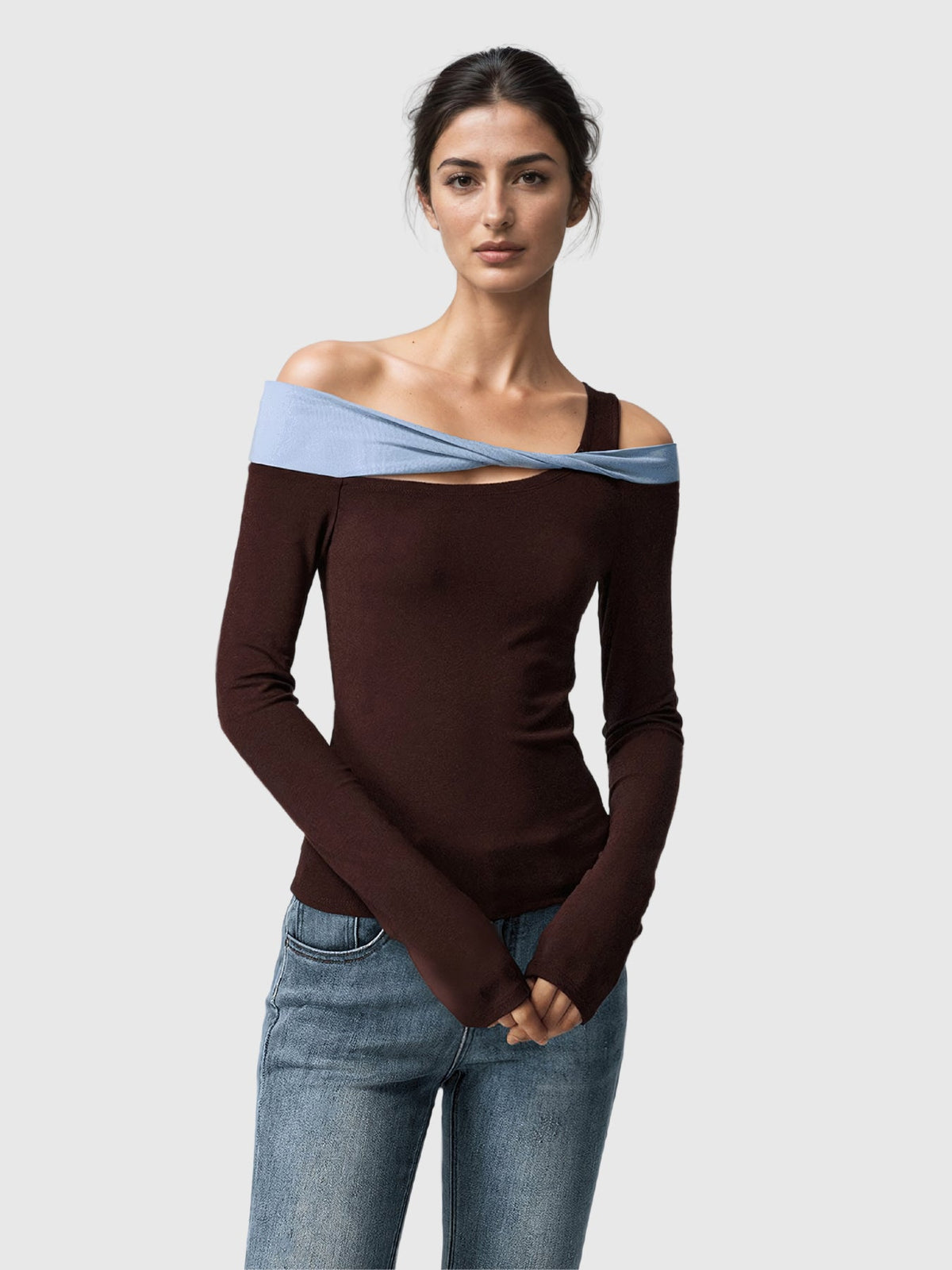 Tabitha Off-Shoulder Twist-Detail Bodycon Top - Chocolate — Svelte Chic