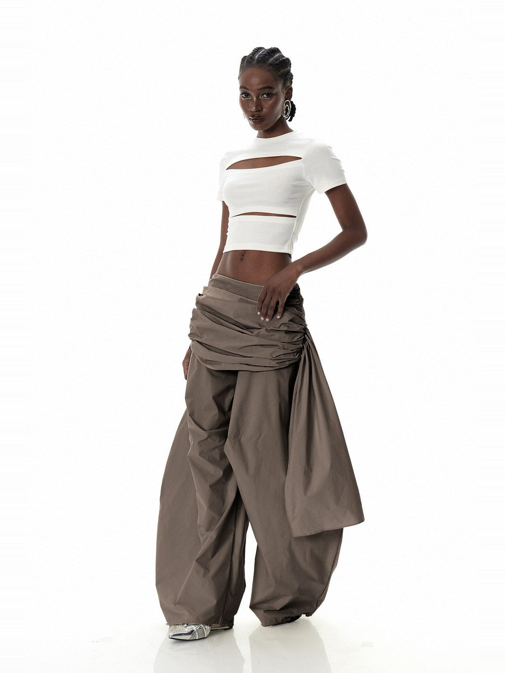 Creiddylad Ruched Drawstring Wide-Leg Pants - Brown — Svelte Chic