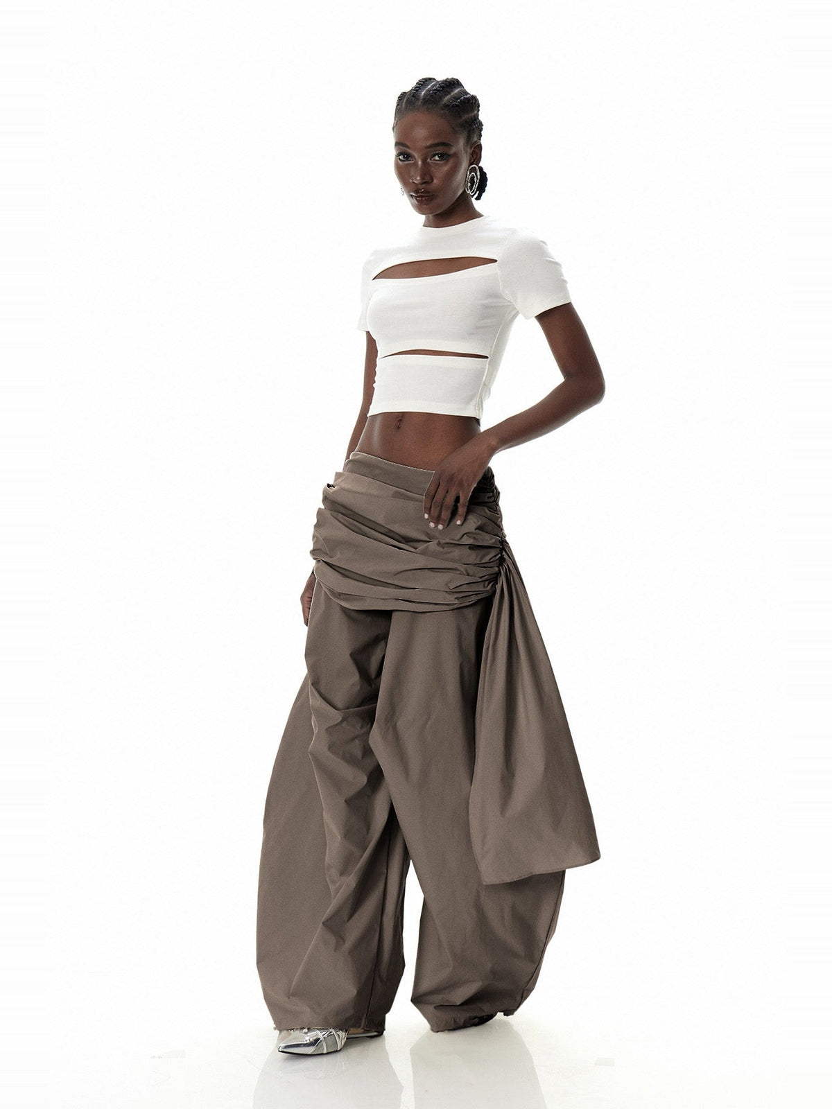 Creiddylad Ruched Drawstring Wide-Leg Pants - Brown — Svelte Chic
