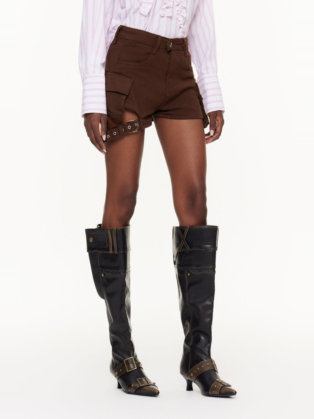Eftychia Pocket Detail High Waist Mini Shorts - Brown — Svelte Chic