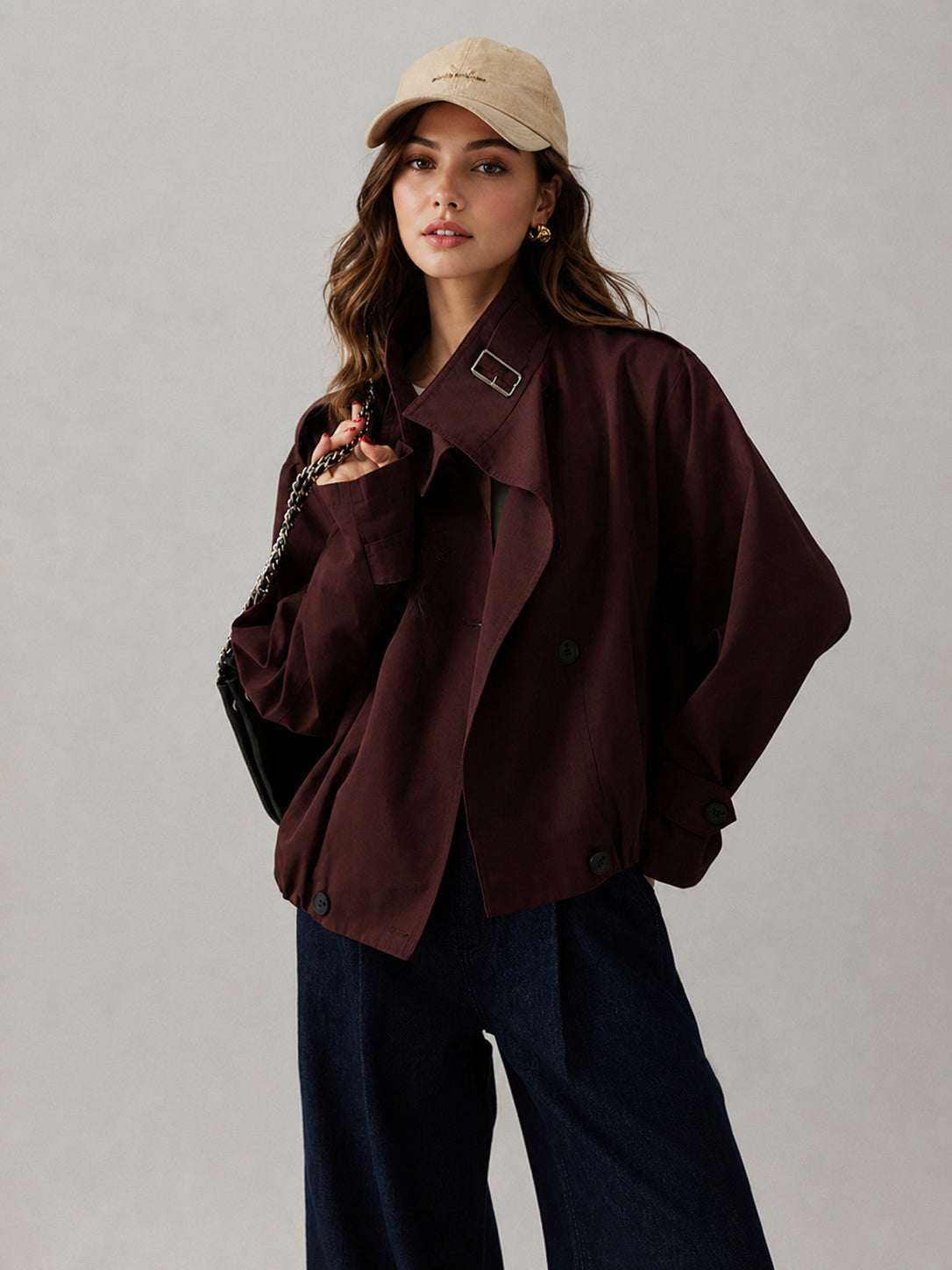 Oversized Double-Breasted Cropped Trench Coat — Svelte Chic