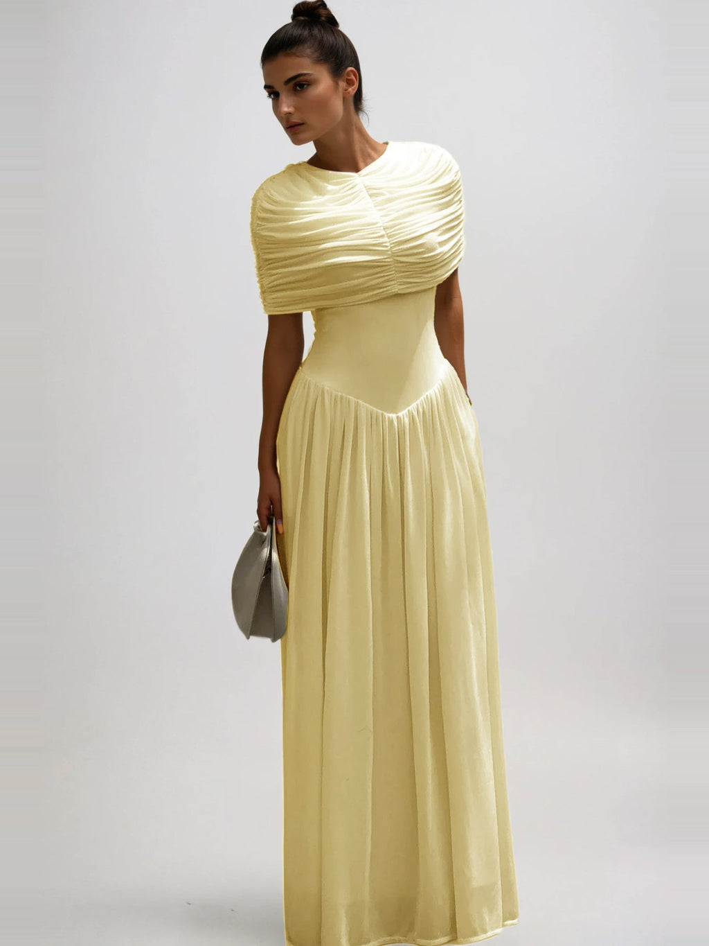 Daniel Draped Shawl Collar Gathered Maxi Dress — Svelte Chic