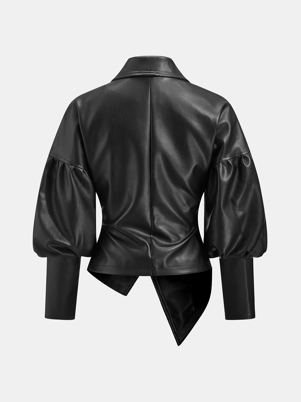 Puff Sleeve Asymmetric Faux Leather Tailored Jacket - Black — Svelte Chic