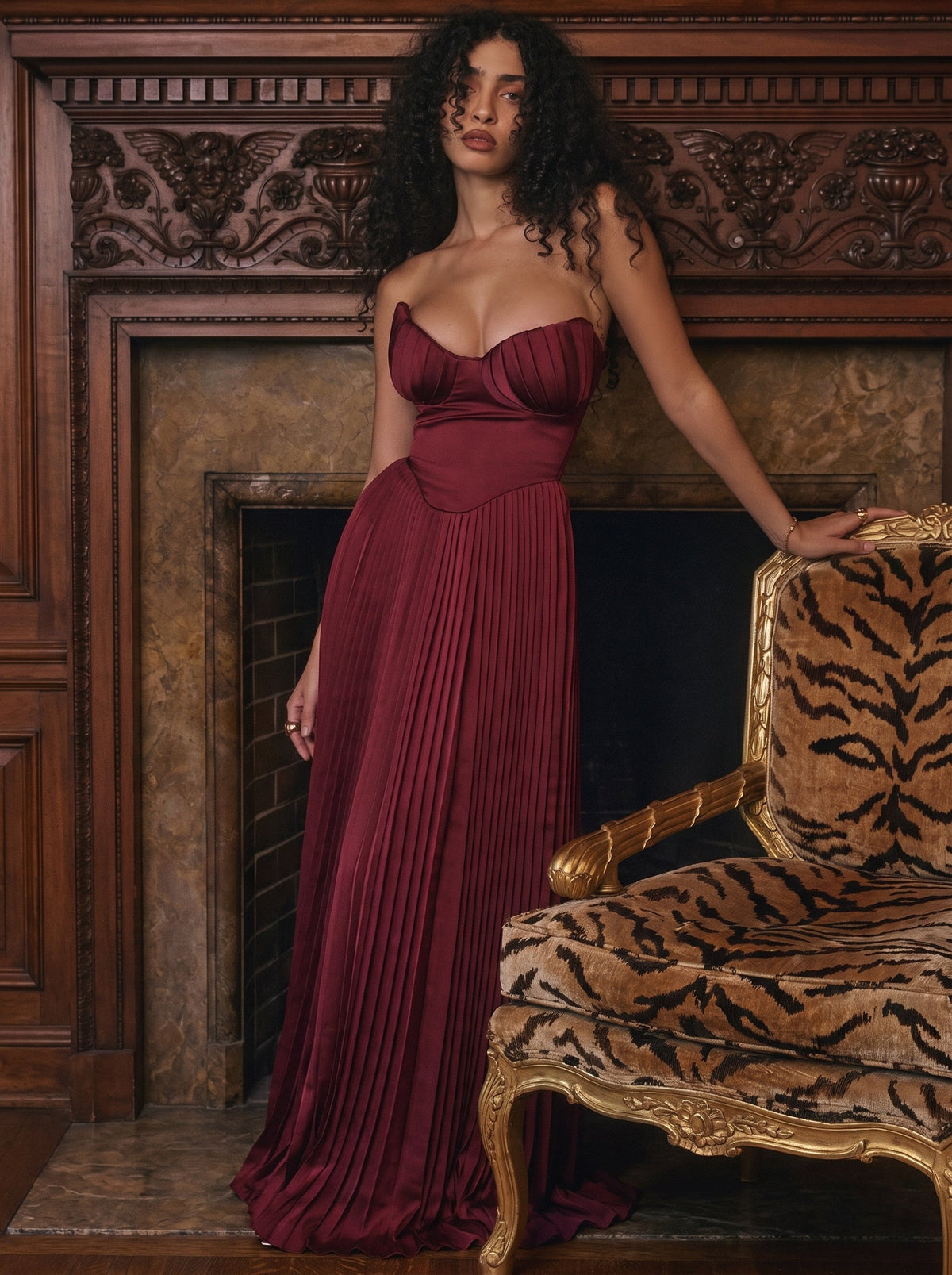Marcella Pleated Satin Corset Maxi Dress — Svelte Chic