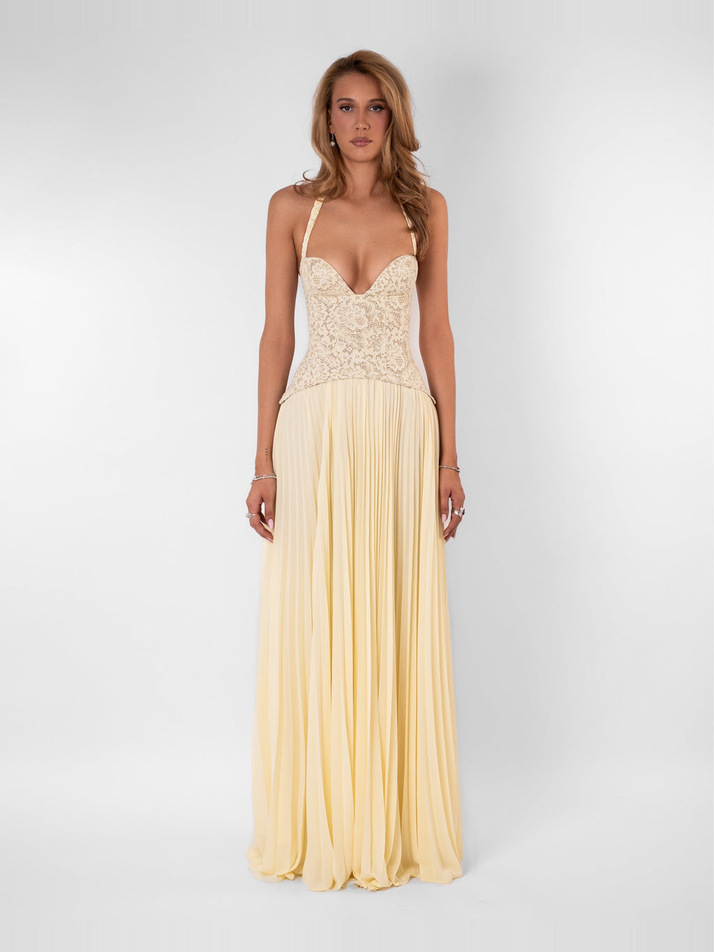 Gaia Halter Lace Corset Maxi Dress — Svelte Chic