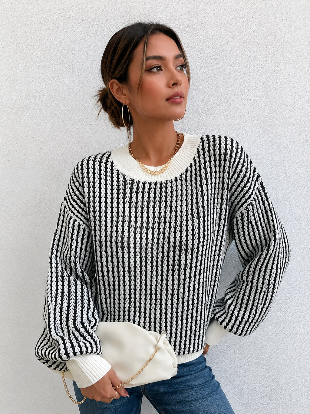 Color Block Striped Oversized Knit Sweater - Black — Svelte Chic
