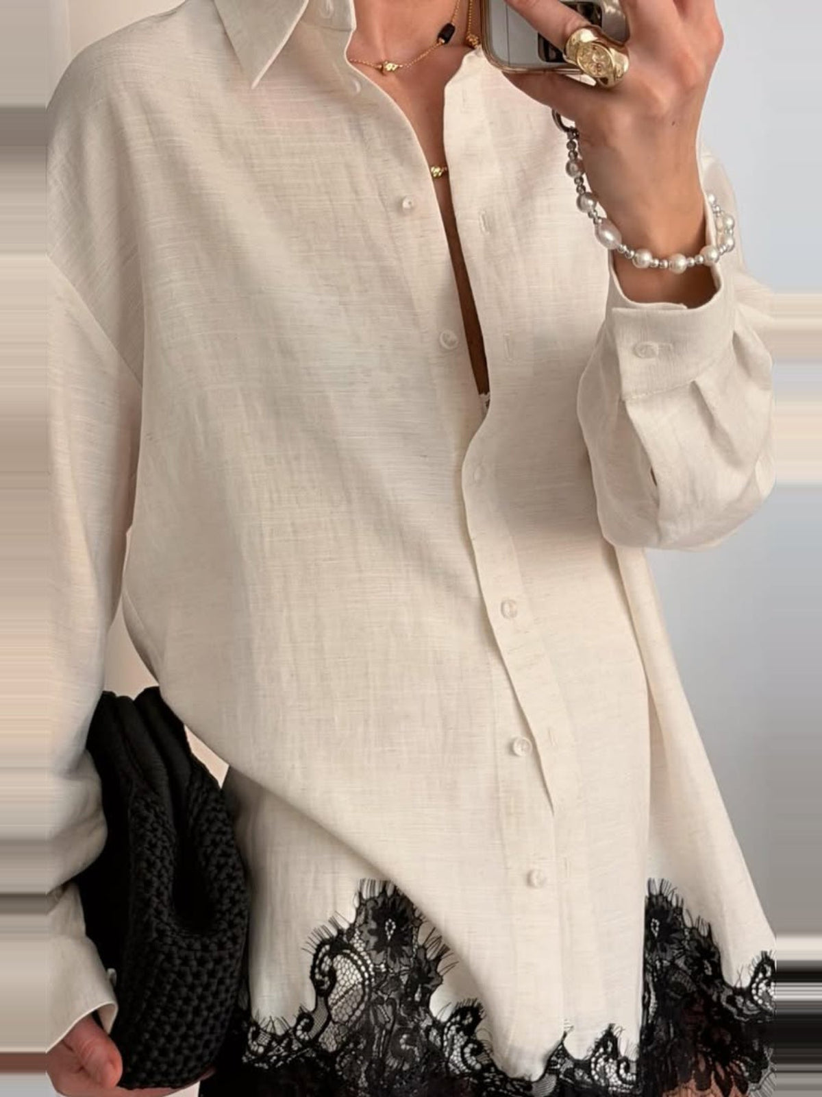 Fouzia Lace Trim Shirt and Shorts Set - White — Svelte Chic