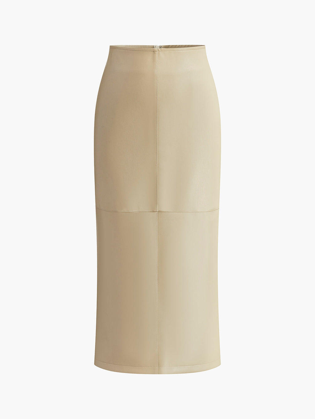 Faux Leather Piped Seam Midi Skirt - Apricot — Svelte Chic