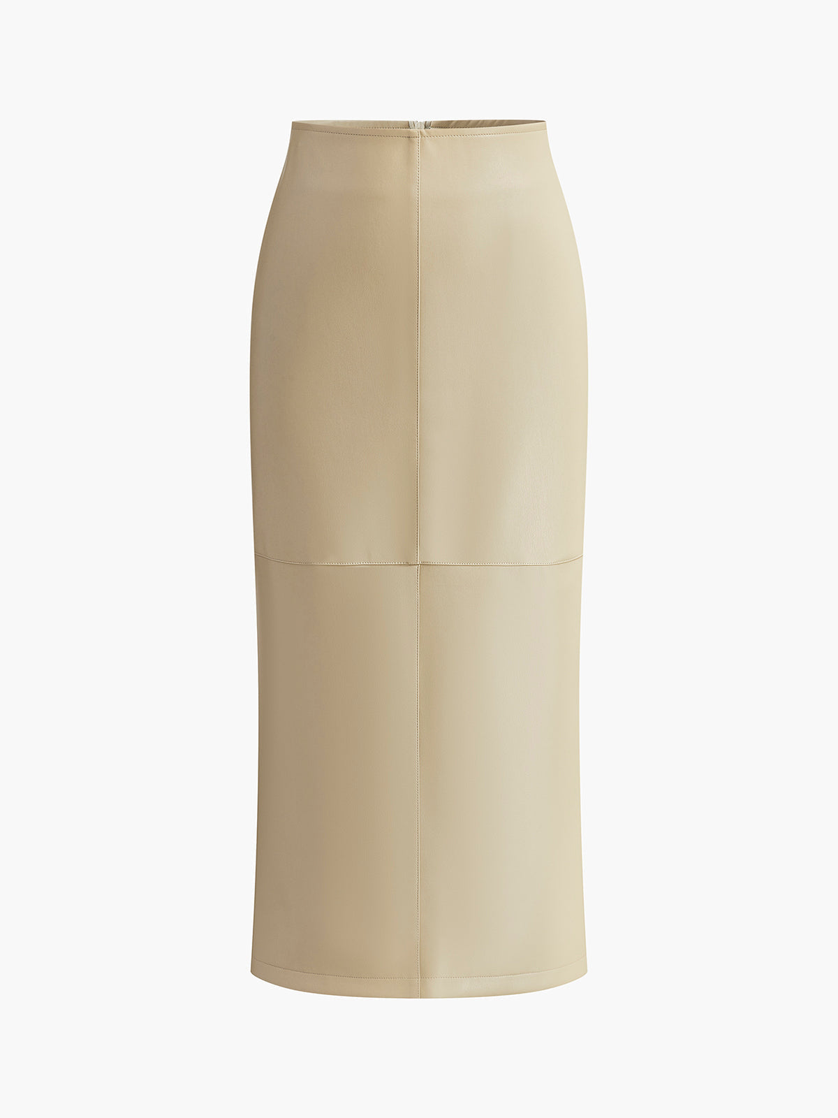 Faux Leather Piped Seam Midi Skirt - Apricot — Svelte Chic