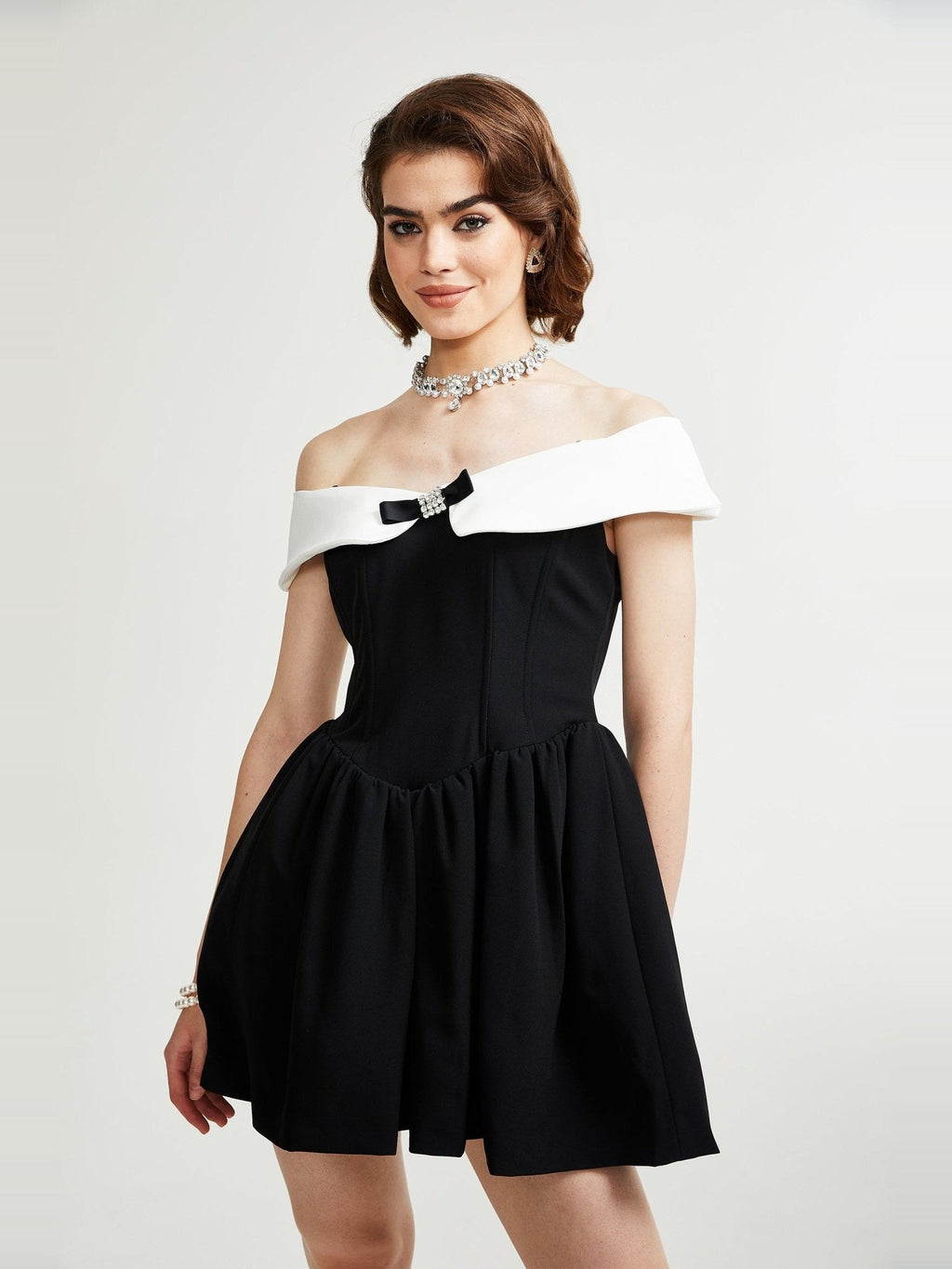 Deniece Off-Shoulder Bow-Detail Mini Dress - Black — Svelte Chic