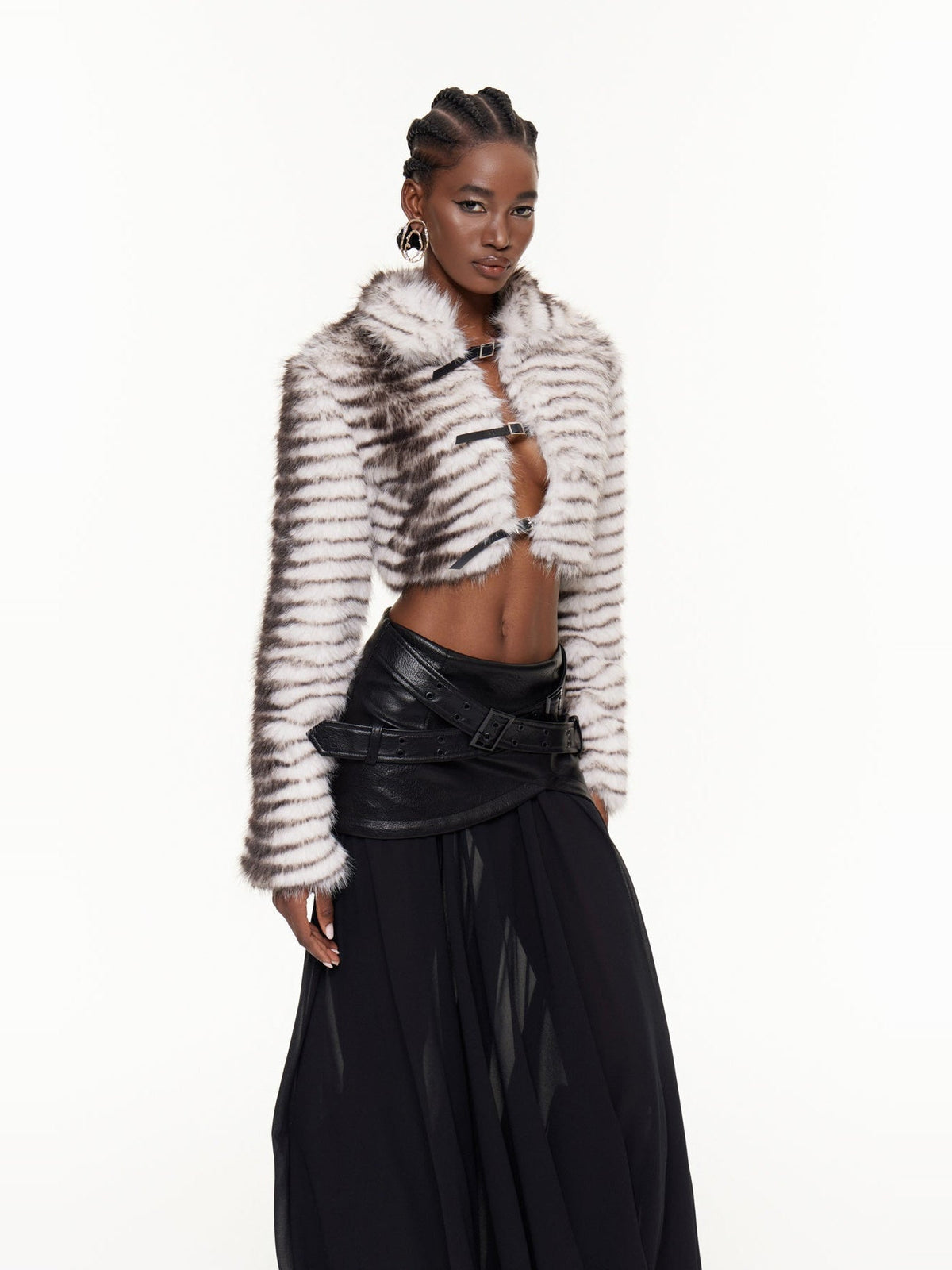 Fajr Zebra Print Faux Fur Cropped Jacket - White — Svelte Chic