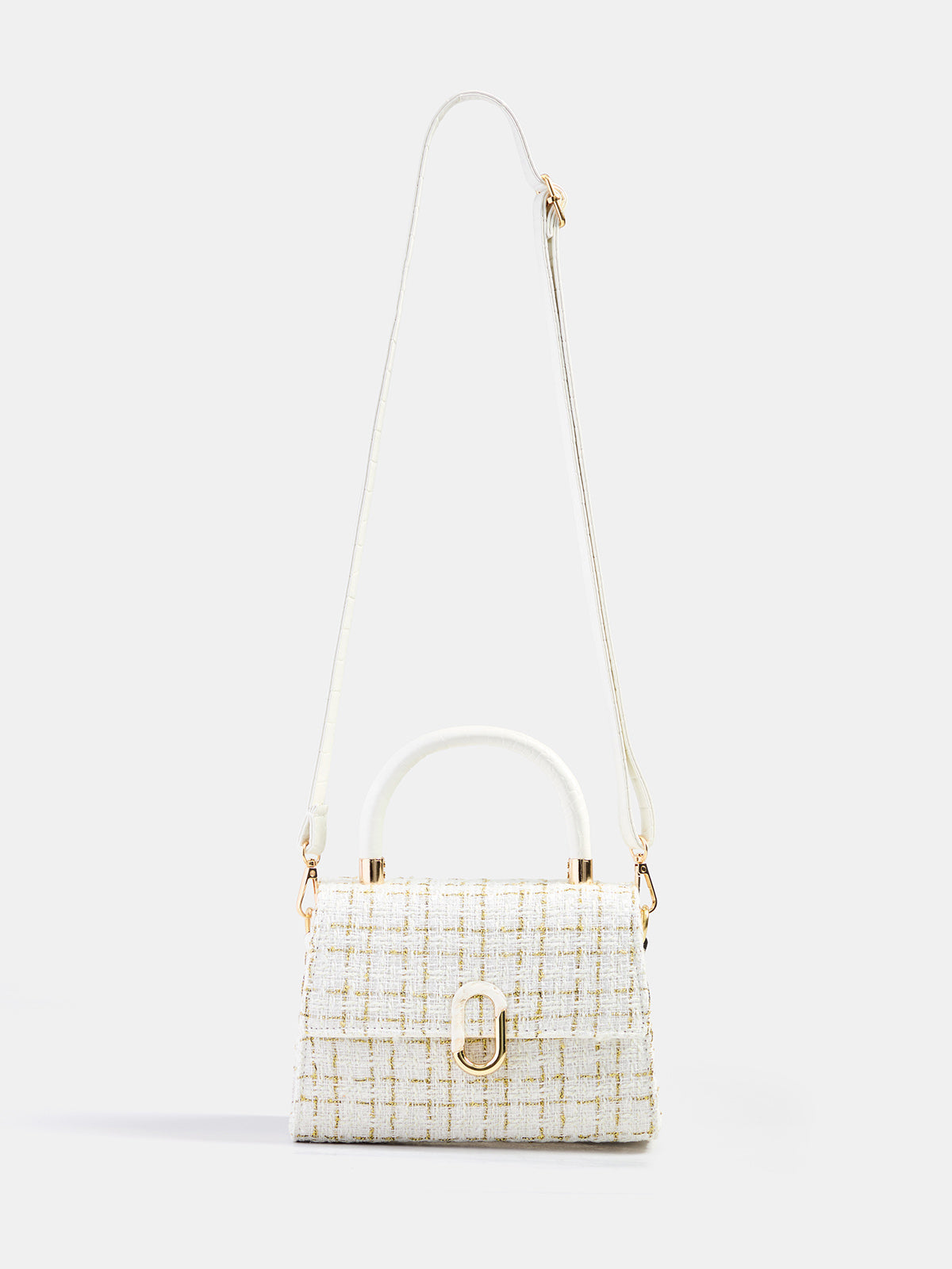 Tweed Check Top Handle Handbag - Beige — Svelte Chic