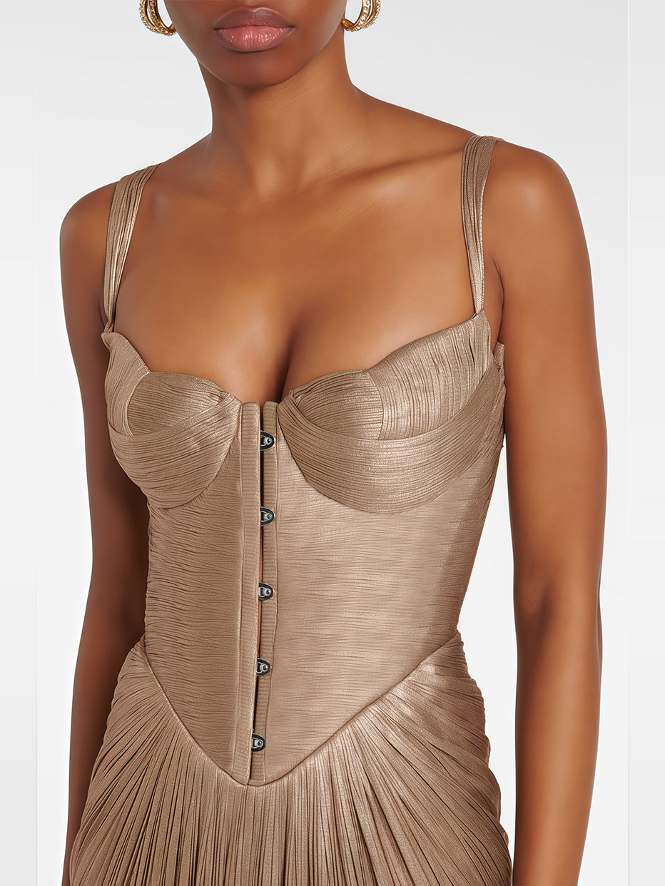 Nicoletta Pleated Corset Maxi Dress — Svelte Chic