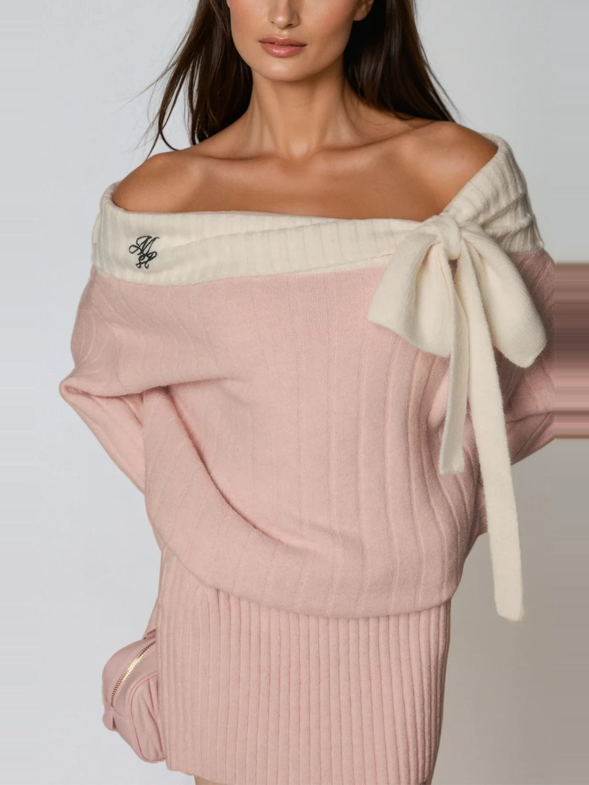 Devi Off-Shoulder Contrast Band Knit Mini Dress — Svelte Chic