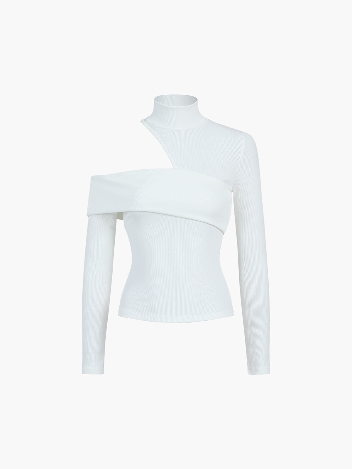 Mock Neck Asymmetric Cutout Ribbed Knit Top — Svelte Chic