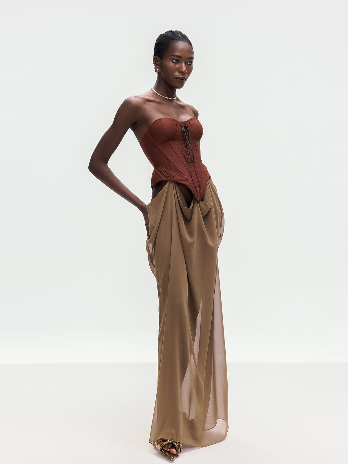 Ardelis Strapless Corset Lace Up Chiffon Maxi Dress — Svelte Chic