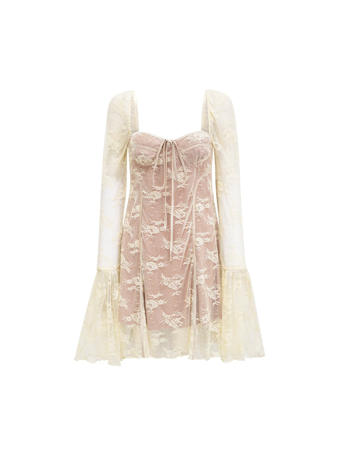Cyrielle Lace Long Sleeve Square Neck Mini Dress — Svelte Chic