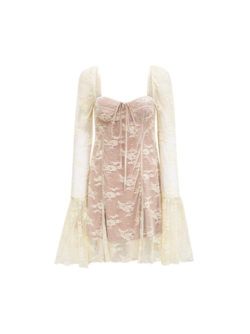 Cyrielle Lace Long Sleeve Square Neck Mini Dress — Svelte Chic