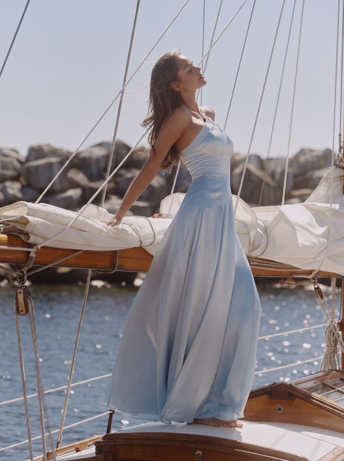 Avelina Halter Satin Maxi Dress — Svelte Chic