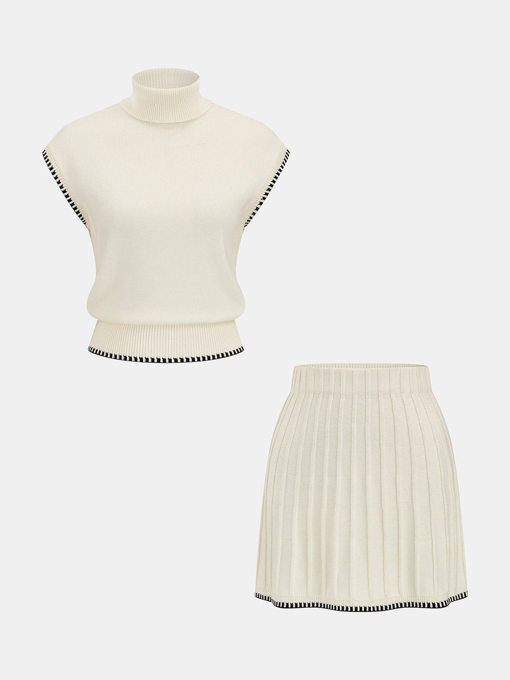 Contrast Trim Turtleneck Knit Top and Mini Skirt Set — Svelte Chic